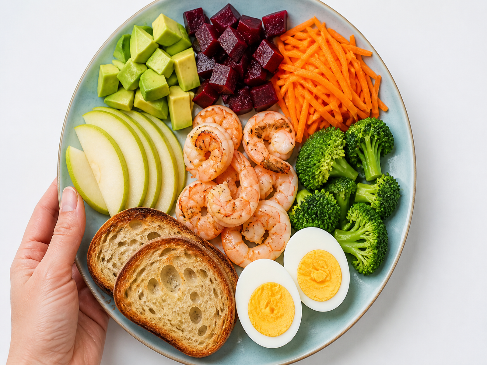 Colorful nutritious meal with vegetables, protein, and whole grains on a plate